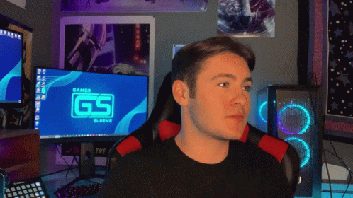 Man Sitting At Monitor Saying Gamer Sleeve GIF