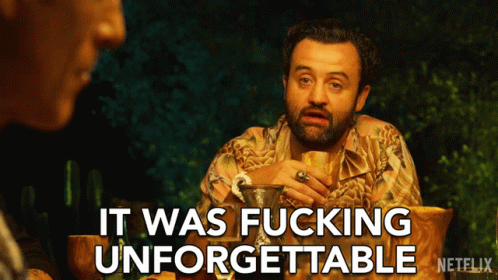 Man Sitting at Table Saying It Was Fucking Unforgettable