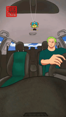 Man Sitting in Car With Air Freshener