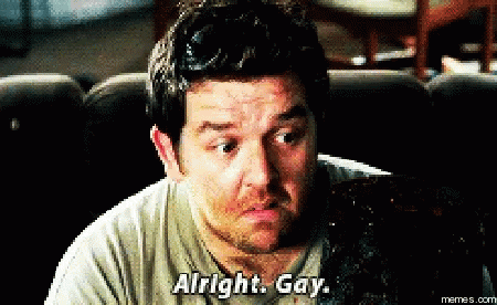 Man Sitting in Chair Saying Alright Gay