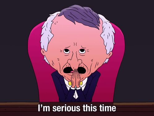 Man Sitting in Chair Saying Im Serious This Time