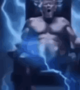 Man Sitting in Chair With Lightning Bolt Coming Out of Chest