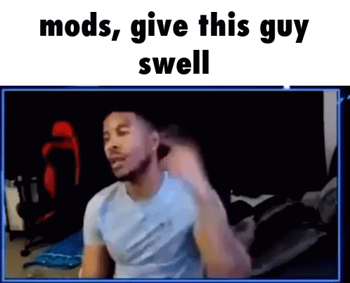 Man Sitting in Front of Screen Saying Mods Give This Guy Swell