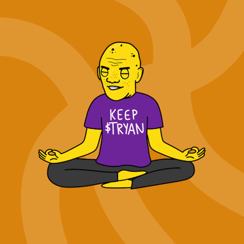Man Sitting in Lotus Position Purple Shirt Keep Tryan