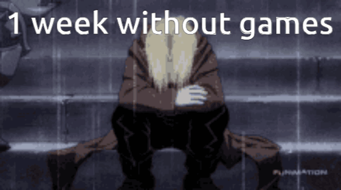 Man Sitting in Rain With Quote 1 Week Without Games