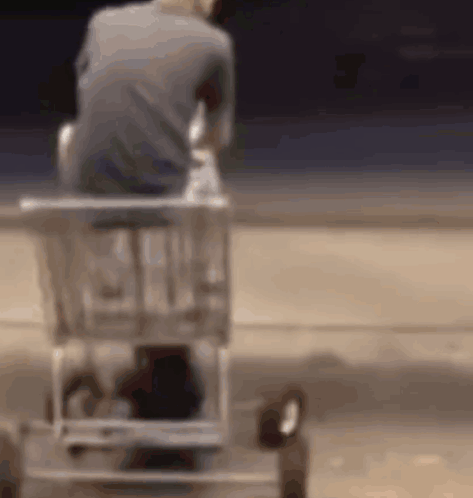 Man Sitting In Shopping Cart On Beach GIF