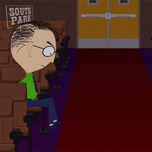Man Sitting In Theater With South Park Sign GIF