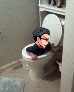 Man Sitting in Toilet with Head Out