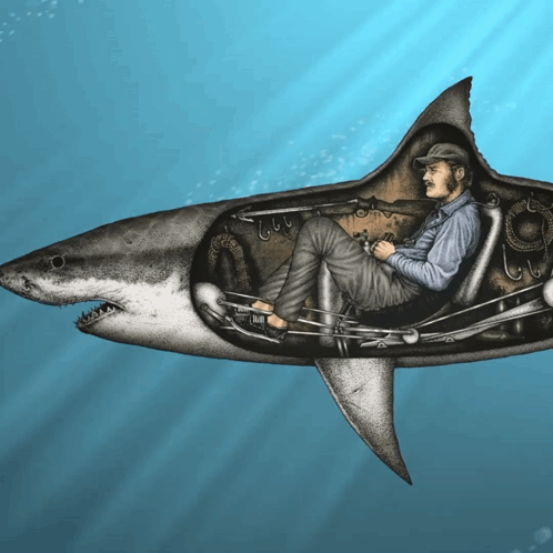 Man Sitting Inside Shark's Mouth GIF