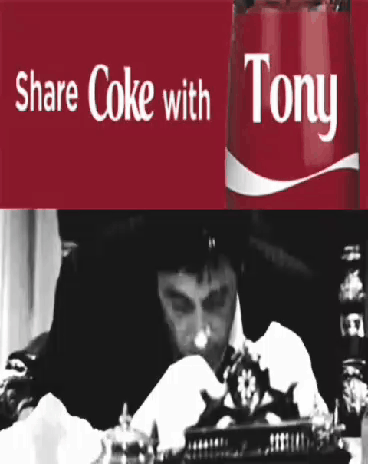 Man Sitting Next to Coca Cola Can Saying Share Coke With Tony