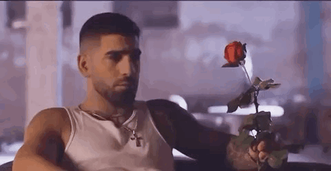 Man Sitting On Couch Holding Red Rose GIF