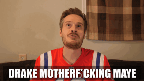Man Sitting On Couch With Drake Motherfucking Maye GIF