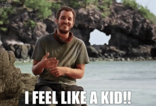 Man Sitting on Rock Saying I Feel Like a Kid