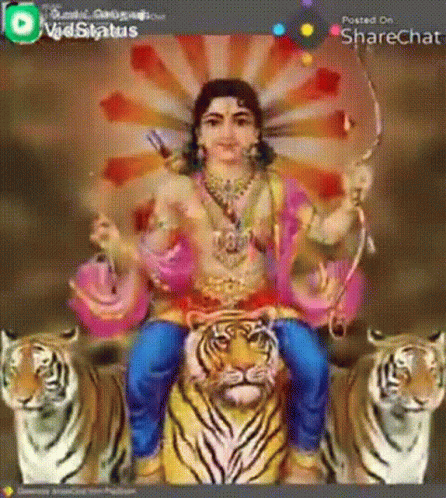 Man Sitting on Tiger Holding Bow and Arrow