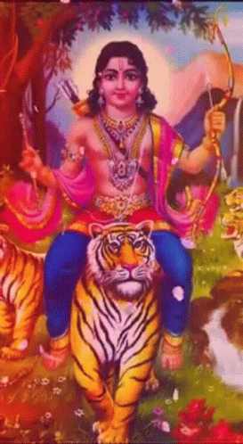Man Sitting on Tiger Holding Bow and Arrow