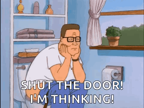 Man Sitting on Toilet Thinking Shut The Door