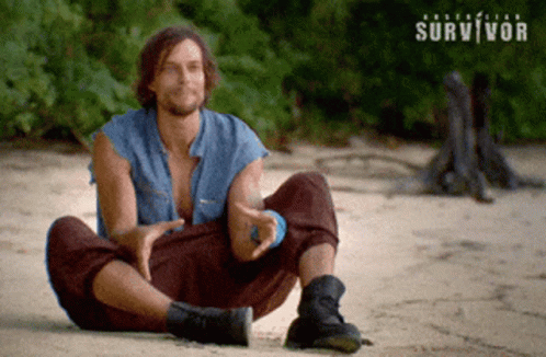 Man Sitting with Survivor Text