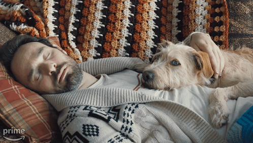 Man Sleeping With Dog on Chest Prime