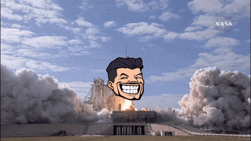 Man Smiling in Front of Rocket Launch With NASA