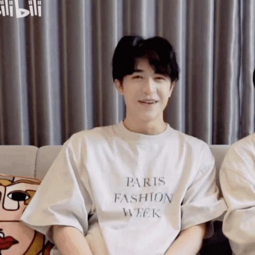 Man Smiling in Paris Fashion Week T-Shirt
