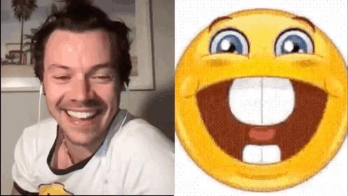 Man Smiling Next to Smiley Face