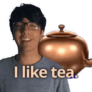 Man Smiling Next To Tea Pot I Like Tea