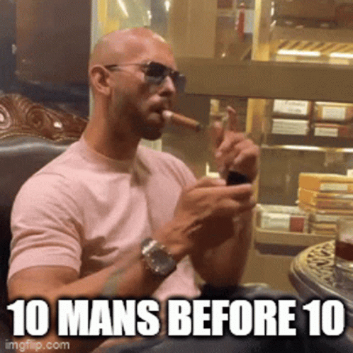 Man Smoking Cigar With 10 Mans Before 10