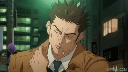 Man Smoking Cigarette Next to Doo Sign