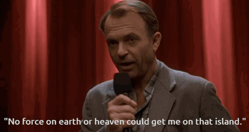 Man Speaking Into Microphone: No Force On Earth Or Heaven Could Get Me On That Island GIF