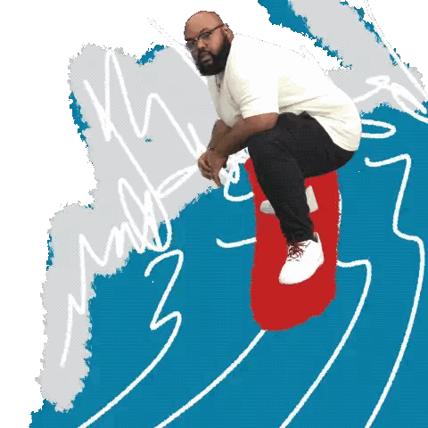 Man Squatting on Red Skateboard