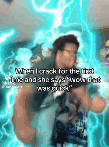 Man Standing Before Blue Lightning Bolt Says Wow