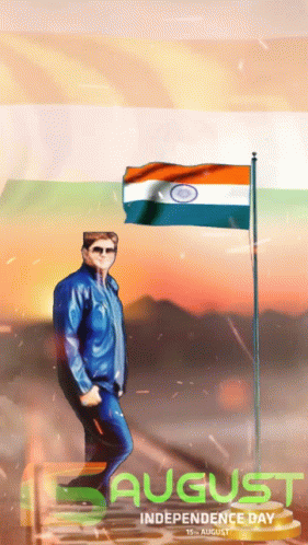 Man Standing Before Indian Flag August 15