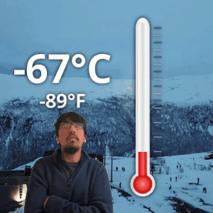 Man Standing Before Thermometer -67 Degrees Celsius GIF
