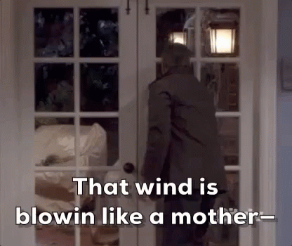 Man Standing Before Wind Is Blowing Door GIF