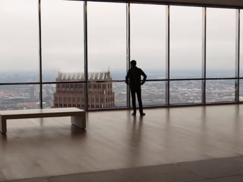 Man Standing By City View Window GIF