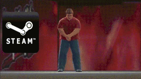 Man Standing By Steam Logo GIF