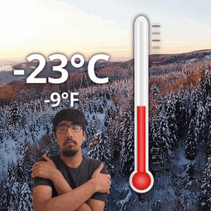 Man Standing By Thermometer Reading 30 Degrees GIF