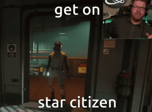 Man Standing in Doorway Saying Get On Star Citizen