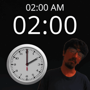 Man Standing in Front of Clock Saying 02:00 AM
