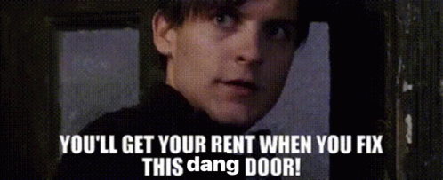 Man Standing In Front Of Door With Rent Warning GIF