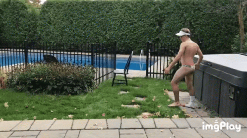 Man Standing In Front Of Hot Tub With Imgplay GIF