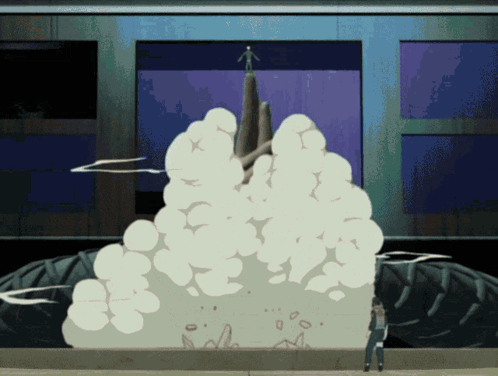 Man Standing In Front Of Huge Explosion GIF