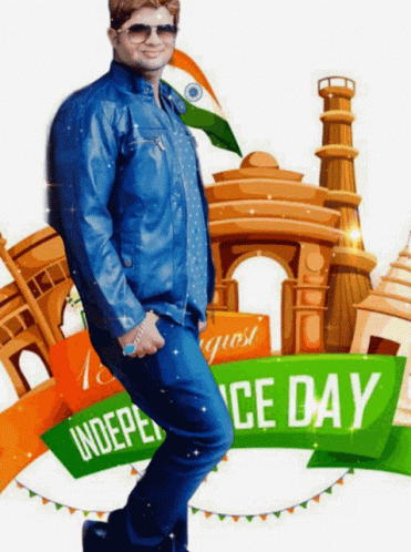 Man Standing In Front Of Independence Day Banner GIF
