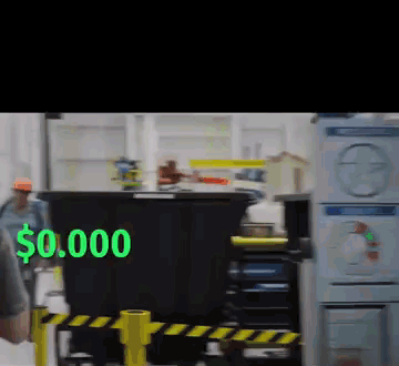 Man Standing In Front Of Trash Can Saying $ 0.0000 GIF