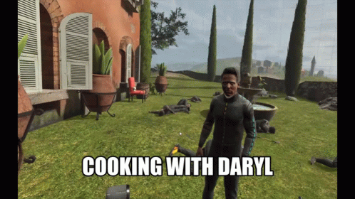 Man Standing in Grassy Area Cooking With Daryl