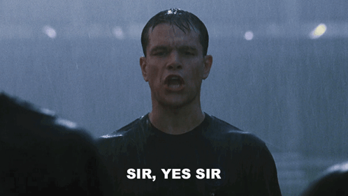 Man Standing in Rain Saying Sir Yes Sir