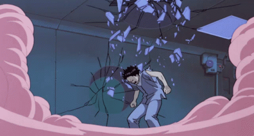 Man Standing In Room With Broken Glass Wall GIF