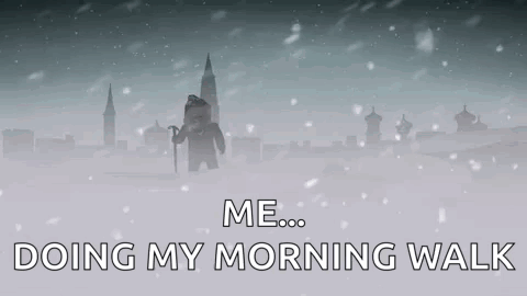 Man Standing In Snow Holding Cane GIF