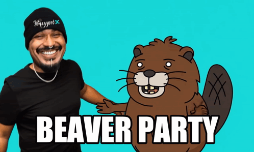Man Standing Next To Beaver Party