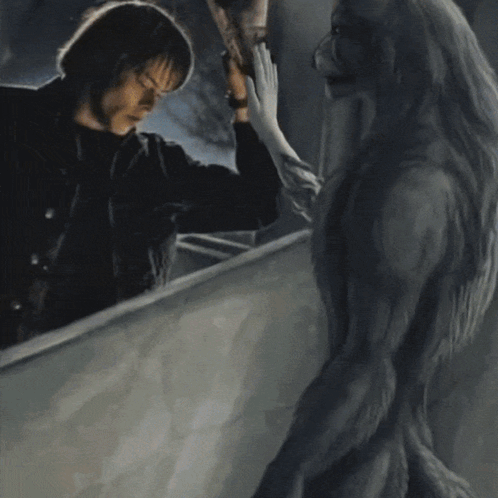 Man Standing Next To Monster GIF